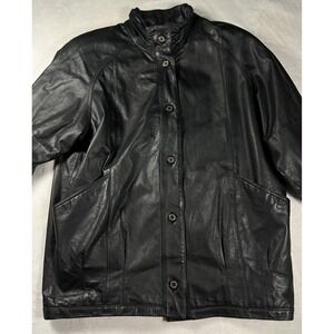 Vintage Jacqueline Ferrar Jacket Womens XL Leather Button Front Car Coat 90s